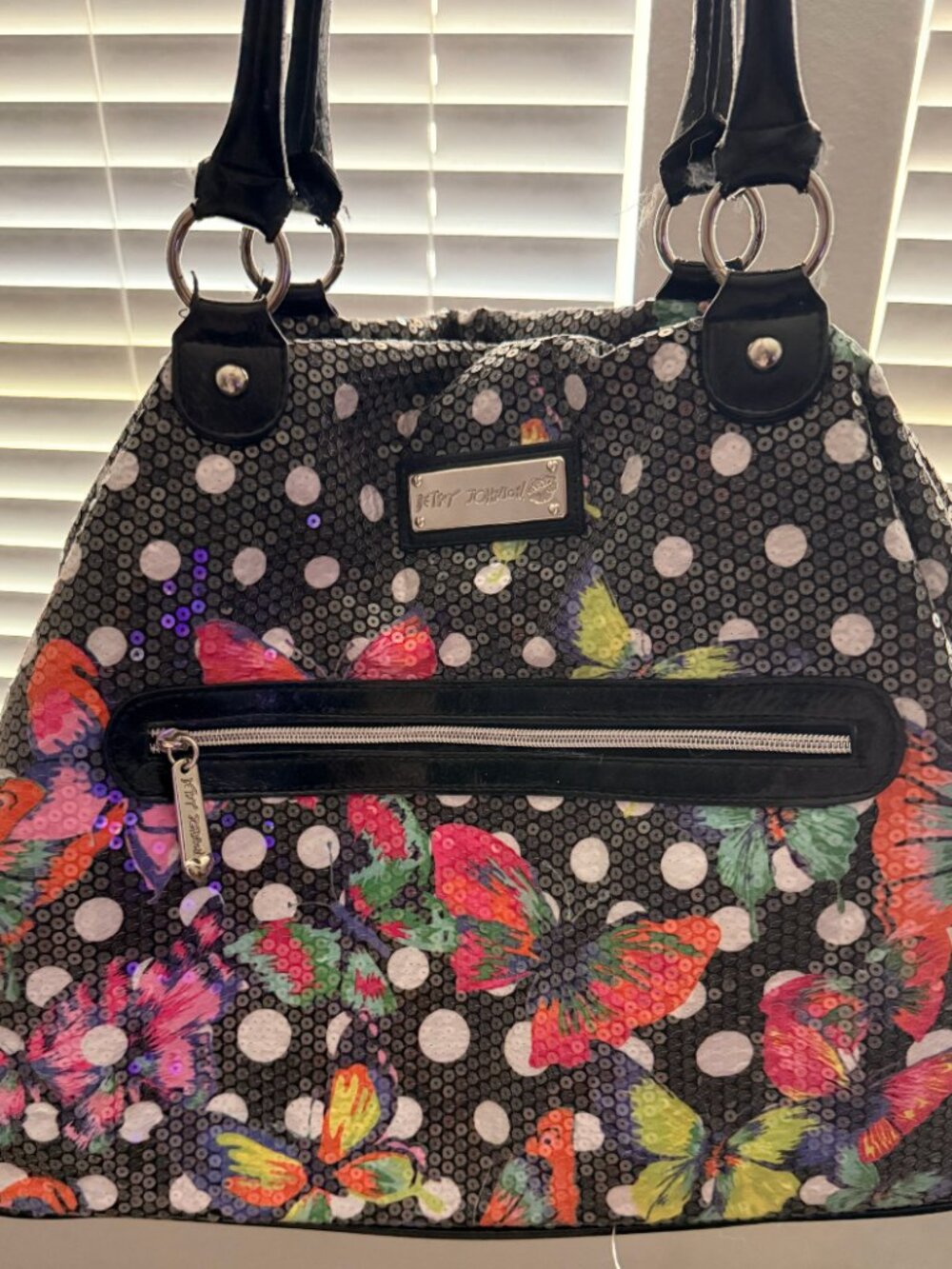 Betsey Johnson Sequin Butterfly Polka Dot Shoulder Bag / Tote